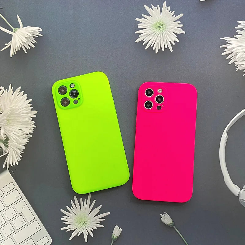 For iPhone Case Neon Liquid Silicone Fluorescence Cover