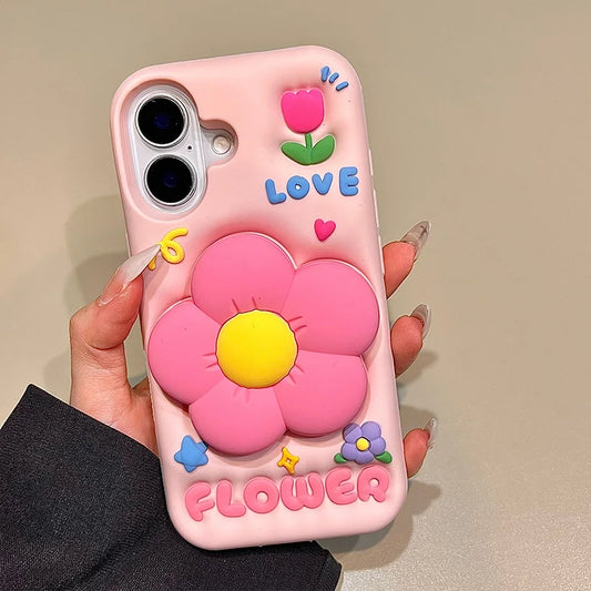 Cute 3D Flower Holder Stand Soft Silicone Phone Case