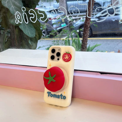 Cute Red Tomato Telescopic Bracket Phone Case