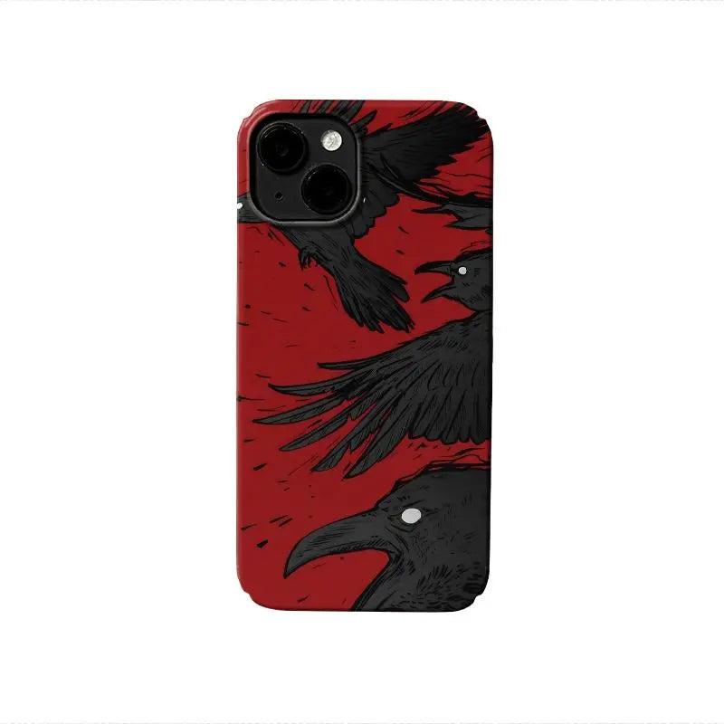Creative Red Background Black Raven Phone Case