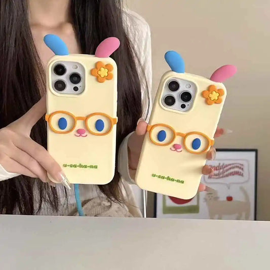 Kawaii 3D Cartoon Glasses Flower Rabbit Soft Silicone Phone Case For iPhone