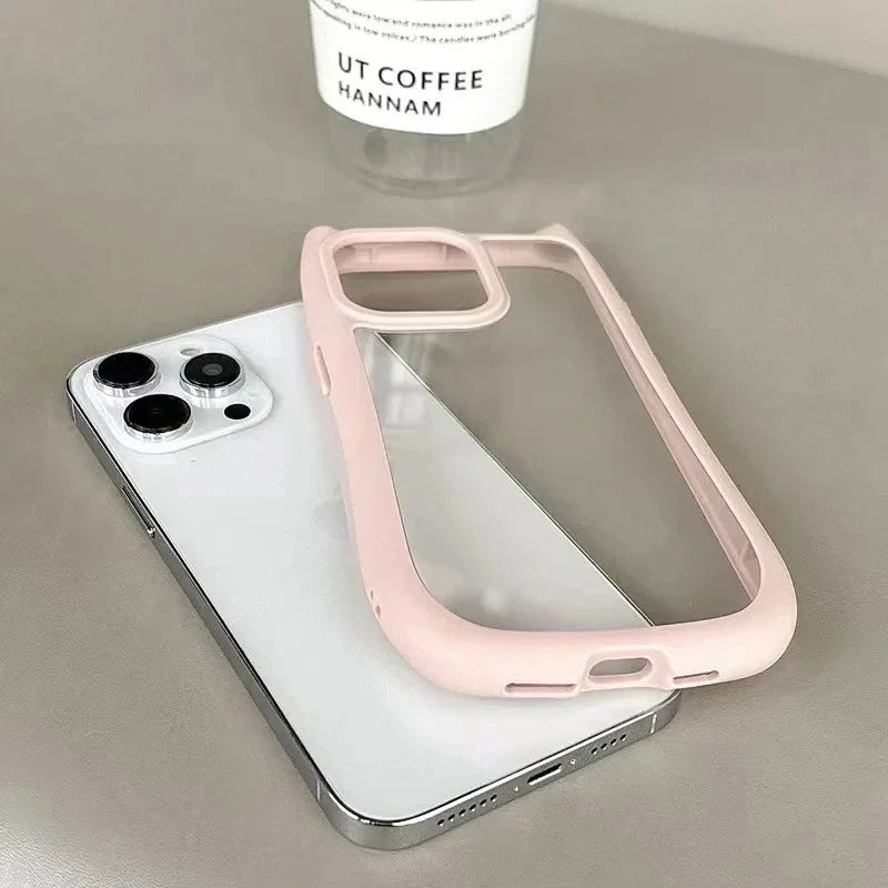 Cute Cat Ear Silicone Phone Case for iPhone Shockproof Transparent Cover