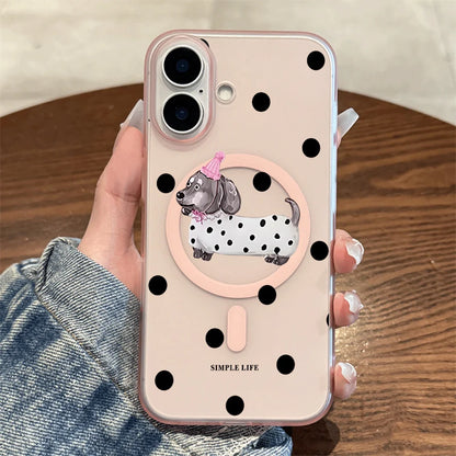Dot Dachshund Letter Print Wireless Charging Phone Case For Magsafe iPhone