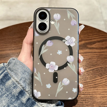 Tulip Floral Tiny Dot Print Wireless Charging Phone Case For iPhone