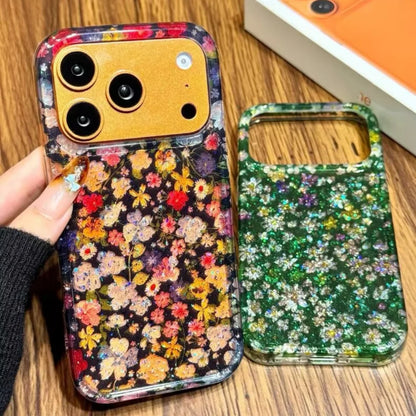 Glitter Shiny Oil Painting Flowers Phone Case For iPhone