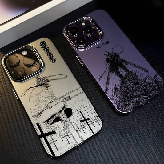 Anime Chainsaw Man iPhone Case – Multicolor Metallic Matte Finish
