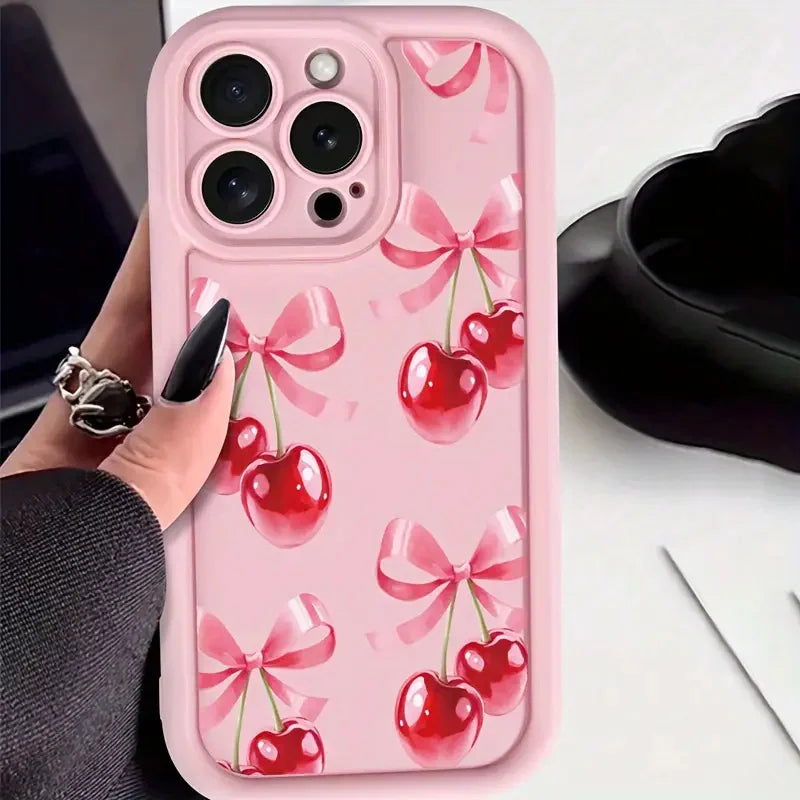 Luxury Wine Red Cherry Print Case For iPhone