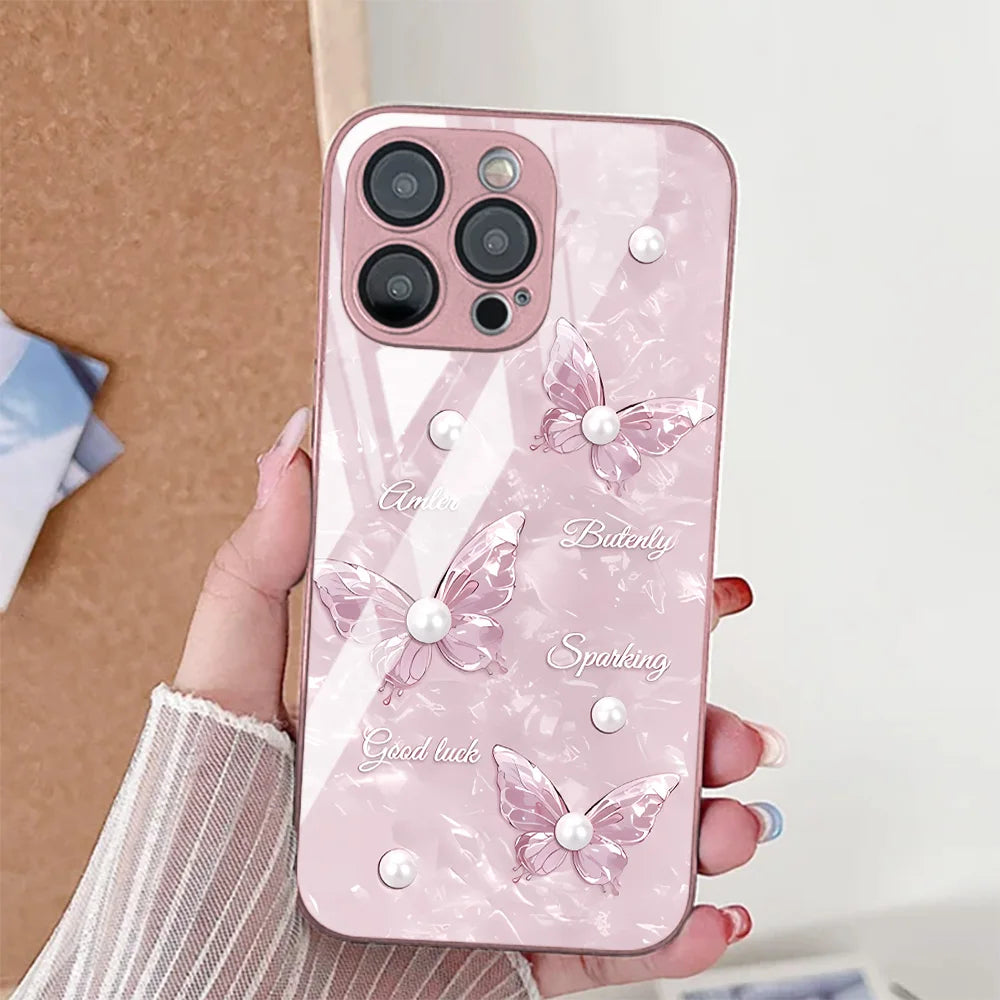 Butterfly Phone Case For iPhone Shockproof Tempered Glass Cover Fundas