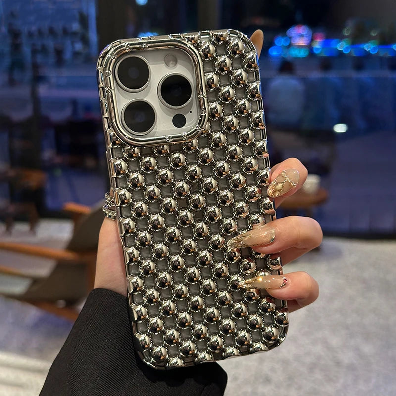 Fashion Platinig Silver Pearl Hollow Out Phone Case