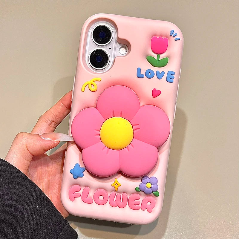 Cute 3D Flower Holder Stand Soft Silicone Phone Case