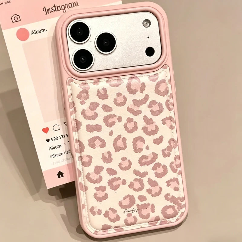 Fashion Sweet Pink Leopard Print Leather Shockproof Protective Phone Case