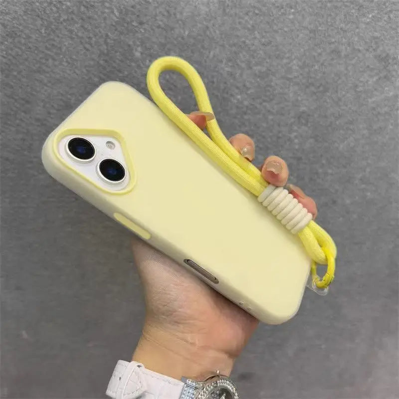 Soft Matte Candy Transparent Phone Case For iPhone Hand Wrist Strap Lanyard Cover