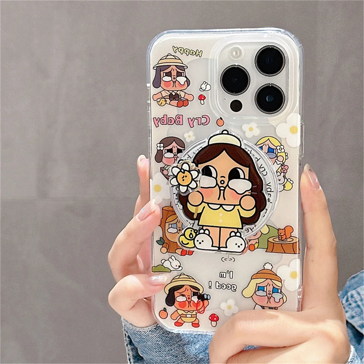 Kawaii Cartoon Cry Girl Magnetic Phone Case For iPhone