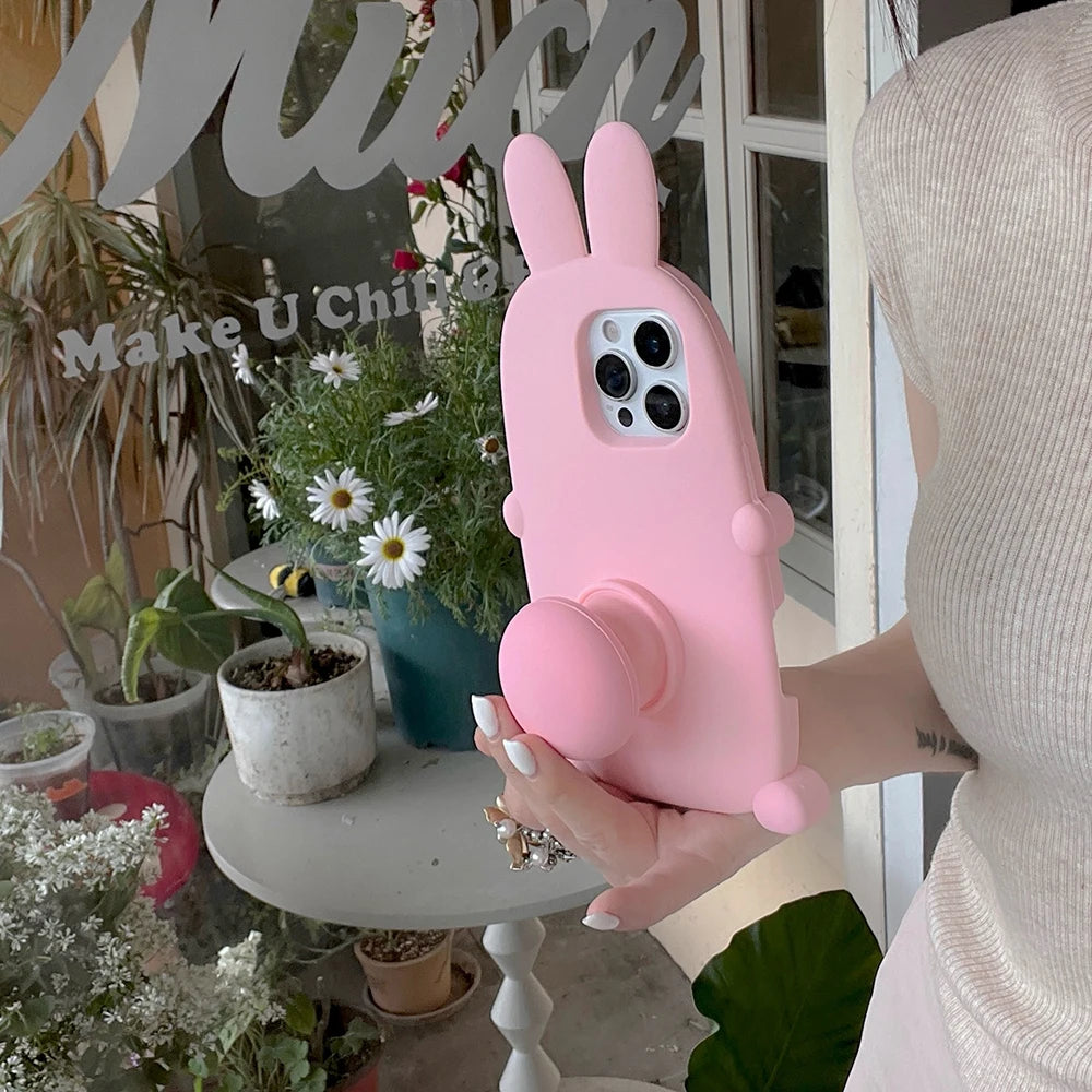 Kawaii 3D Cartoon Bunny Rabbit Bracket Soft Silicone Phone Case