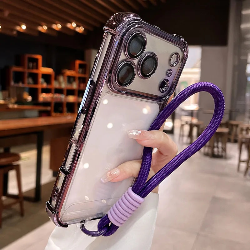 Lanyard Wrist Strap Transparent Protect Case For iPhone