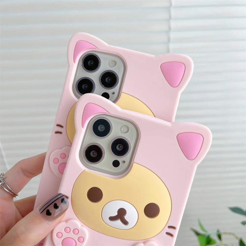 Rilakkuma Bear Kawaii Cat Silicone iPhone Case