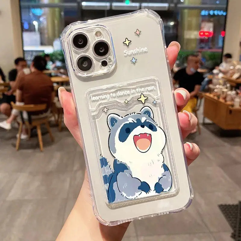 INS Korean Cute Pink Rabbit Card Slot Bag Holder Phone Case For iPhone