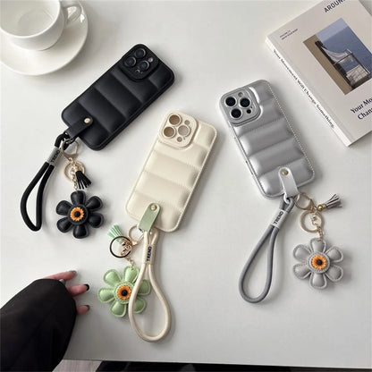 Fashion Down Jacket Lanyard Phone Case For iPhone Plus Wrist Strap Soft Cover