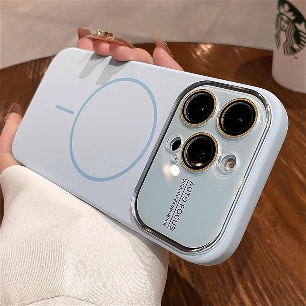 Advanced Liquid Phone Case For iPhone Magnetic Charging Glass Lens Protective Cover Silicone Couple Set