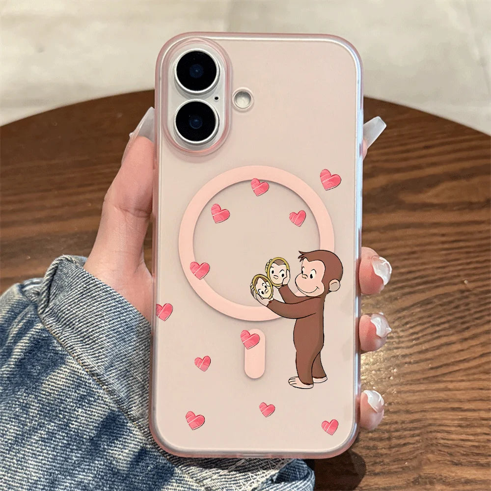 Curious George Monkey Print Wireless Charging Phone Case For iPhone