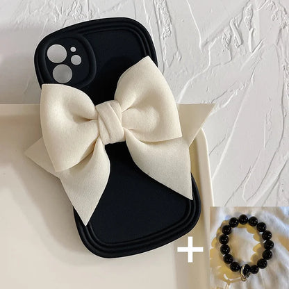 Luxury 3D Bow Phone Case For iPhone Wave Cover With Bracelet