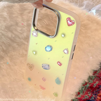Korean Colorful Gemstone Pattern Plating Laser Phone Case For iPhone