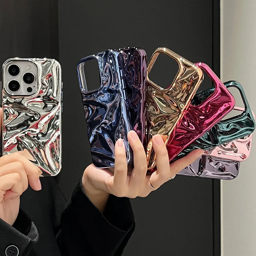 Luxury Electroplated Silver 3D Wrinkle Phone Case Purple Water Ripple Soft Cover