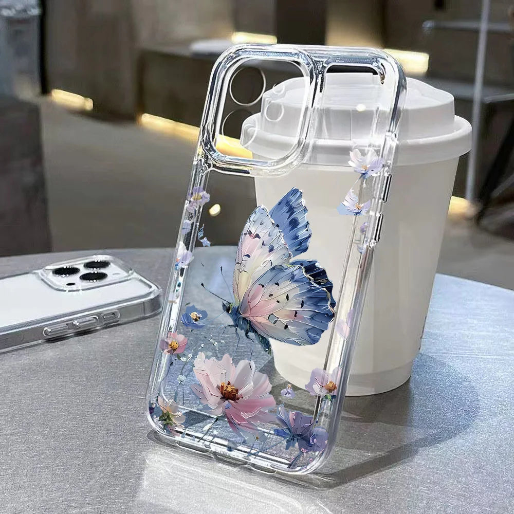 Purple Flower Phone Case For iPhone Shockproof Soft Clear Cover