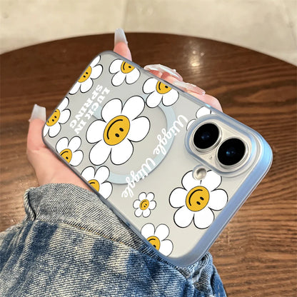 Smiley Daisy Letter Print Wireless Charging Phone Case For Magsafe iPhone