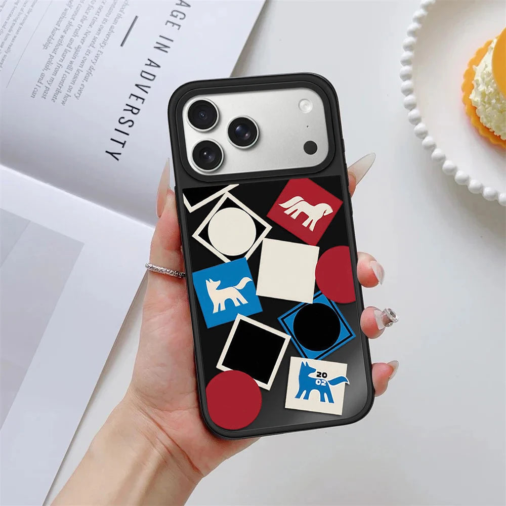 Line Graffiti Animals Black Mirror Surface Magnetic Phone Case For iPhone