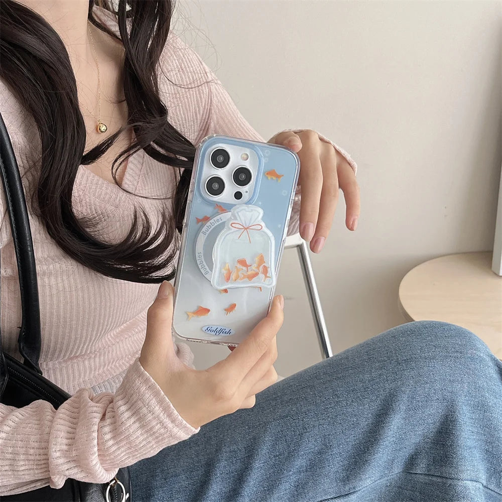 Blue Cute Gradient Color Fish Wireless Charge Case For iPhone