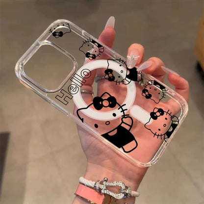 Fashion Hello Kitty For Magsafe Charge Phone Case For iPhone Magnetic Transparent Cover