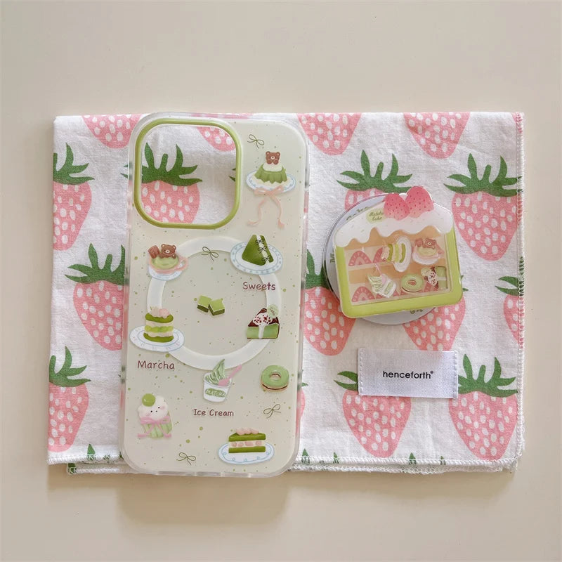 Cute Matcha Cake MagSafe Stand Phone Case
