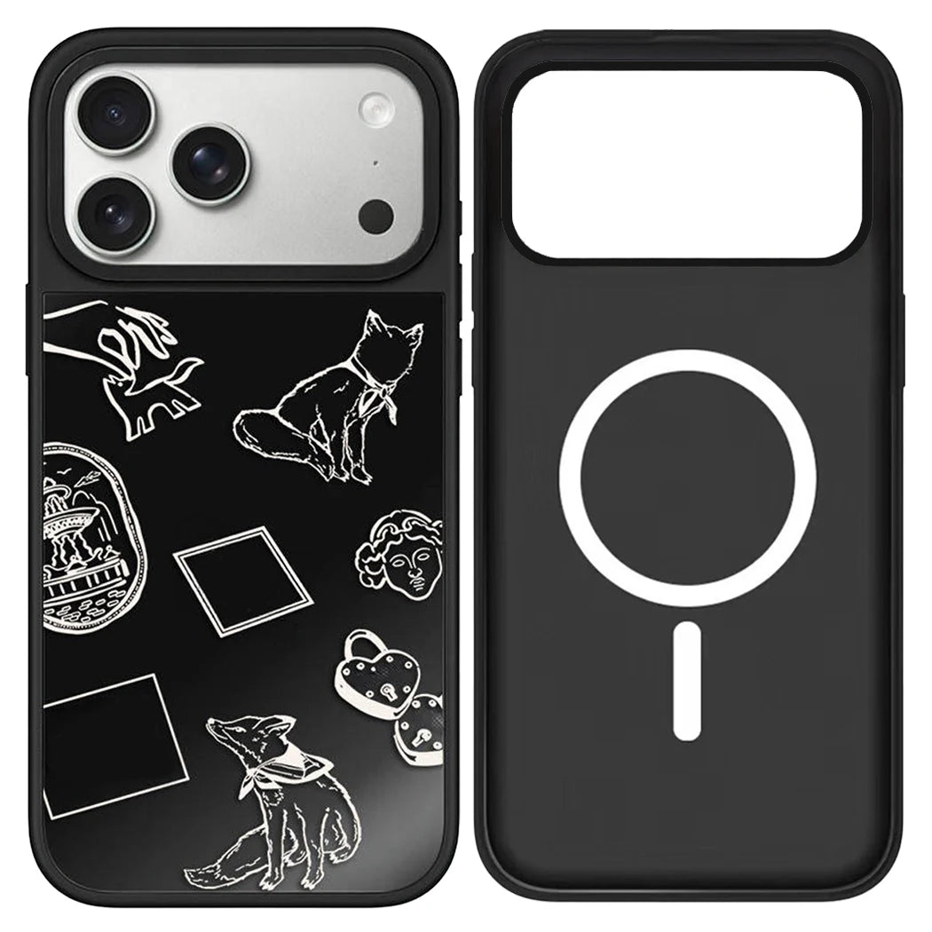 Line Graffiti Animals Black Mirror Surface Magnetic Phone Case For iPhone