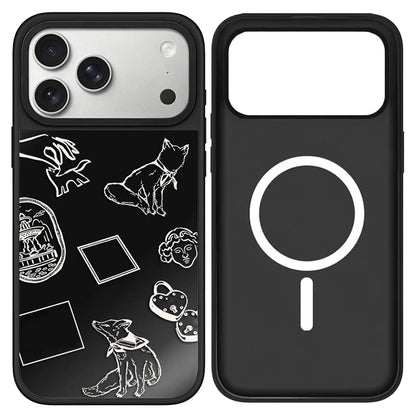 Line Graffiti Animals Black Mirror Surface Magnetic Phone Case For iPhone