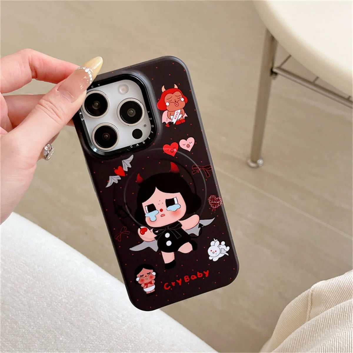 Fashion Cute Black Cry Girl Magnetic Phone Case For iPhone