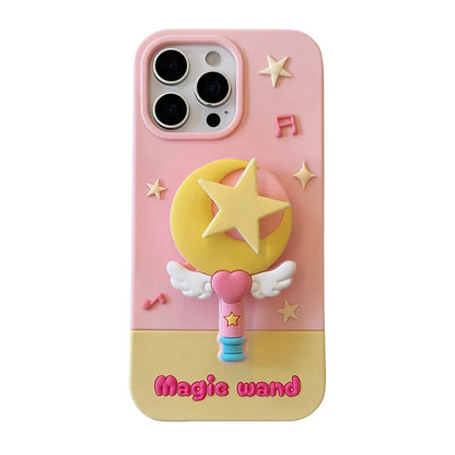 Fashion Moon Star Magic Wand Holder Stand Silicone Phone Case