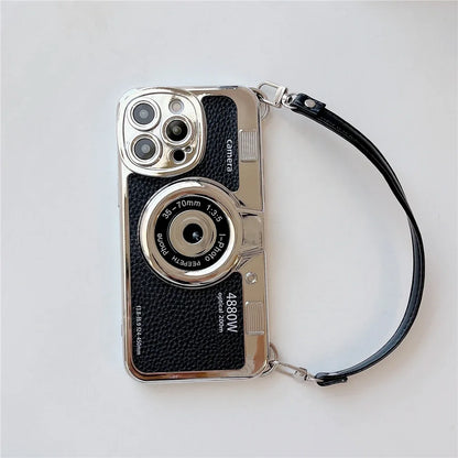 Luxury Retro Stereo Camera Hand With Lanyard Phone Case For iPhone