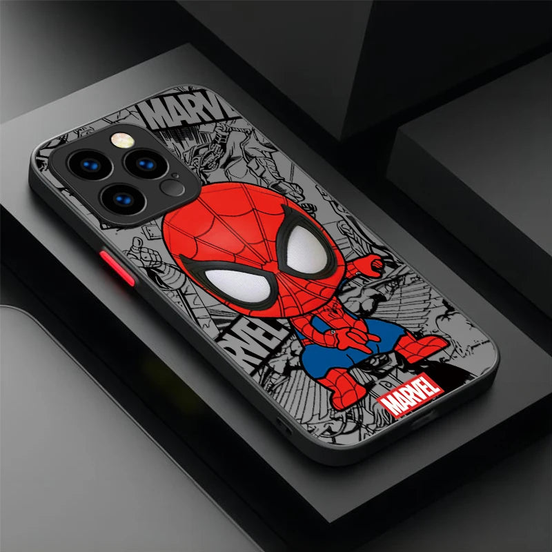 Cute Marvel Spider Man Iron Man Matte Phone Case For iPhone