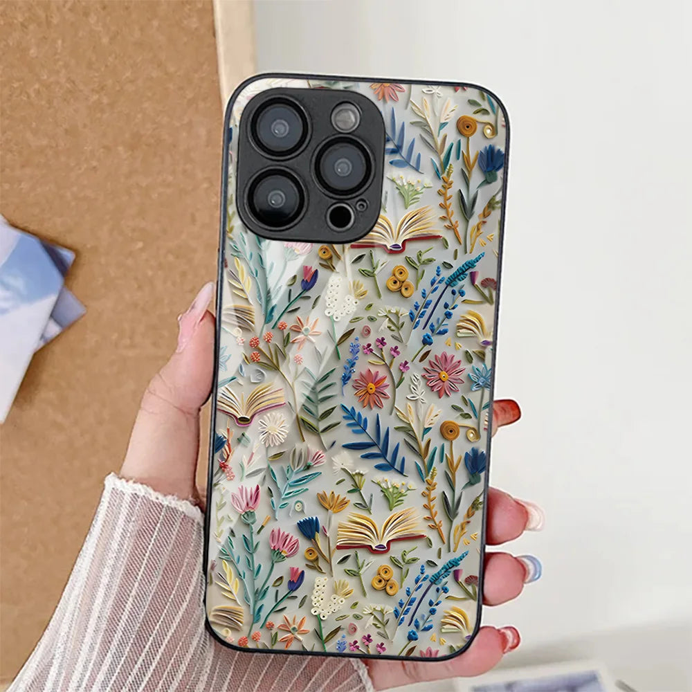 Flower Phone Case For iPhone  Shockproof Tempered Glass Cover