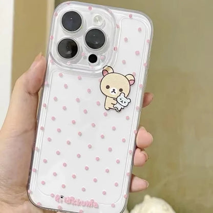Cartoon Cute Easy Bear Pink Polka Dots Phone Case For iPhone