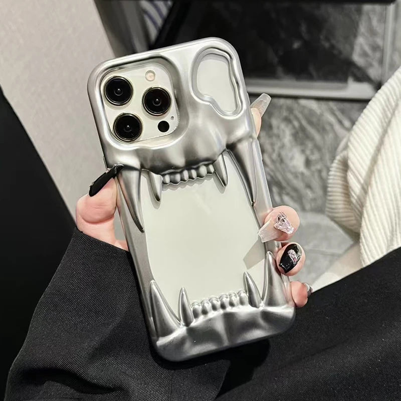 Fashion Metal Matte Silver Tiger Tooth Heat Dissipation Phone Case