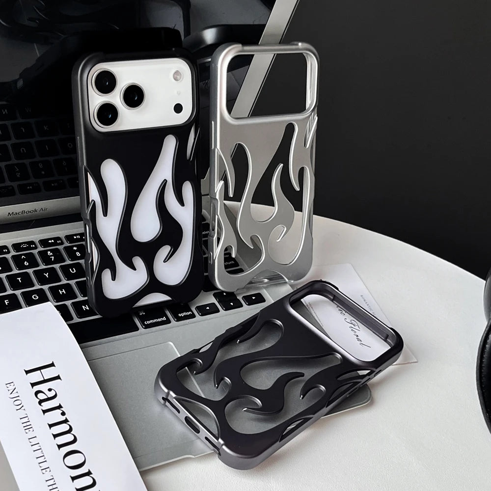 3D Flame Pattern Hollow Phone Case For iPhone Slim Shockproof Back Cover Fashion Soft TPU