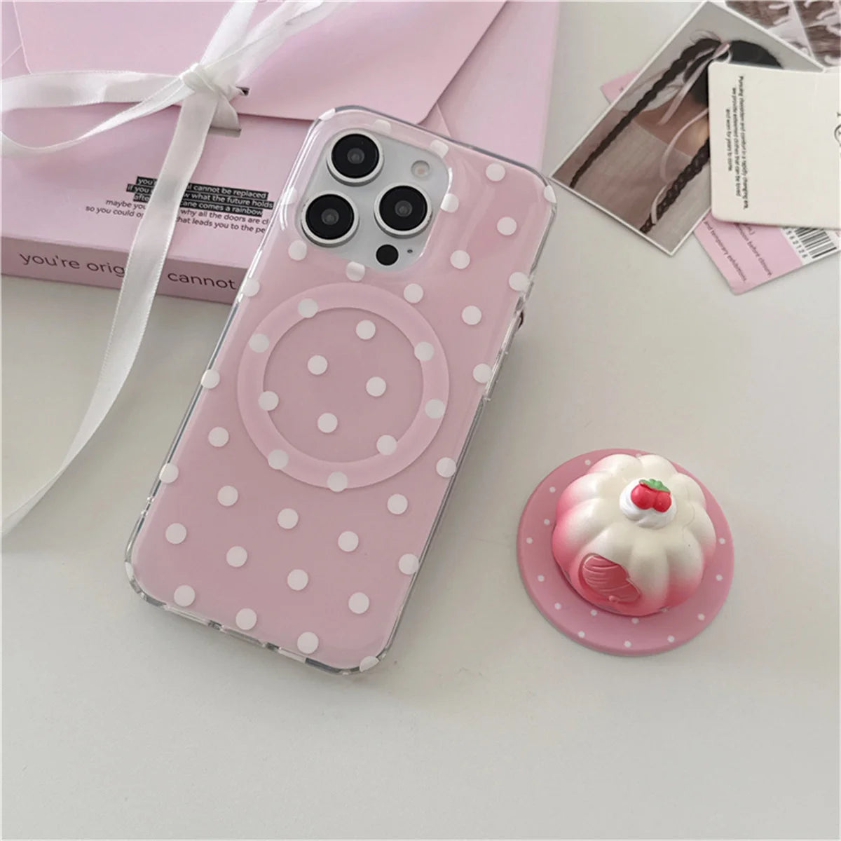Cute Pink Polka Dot Magnetic Phone Case