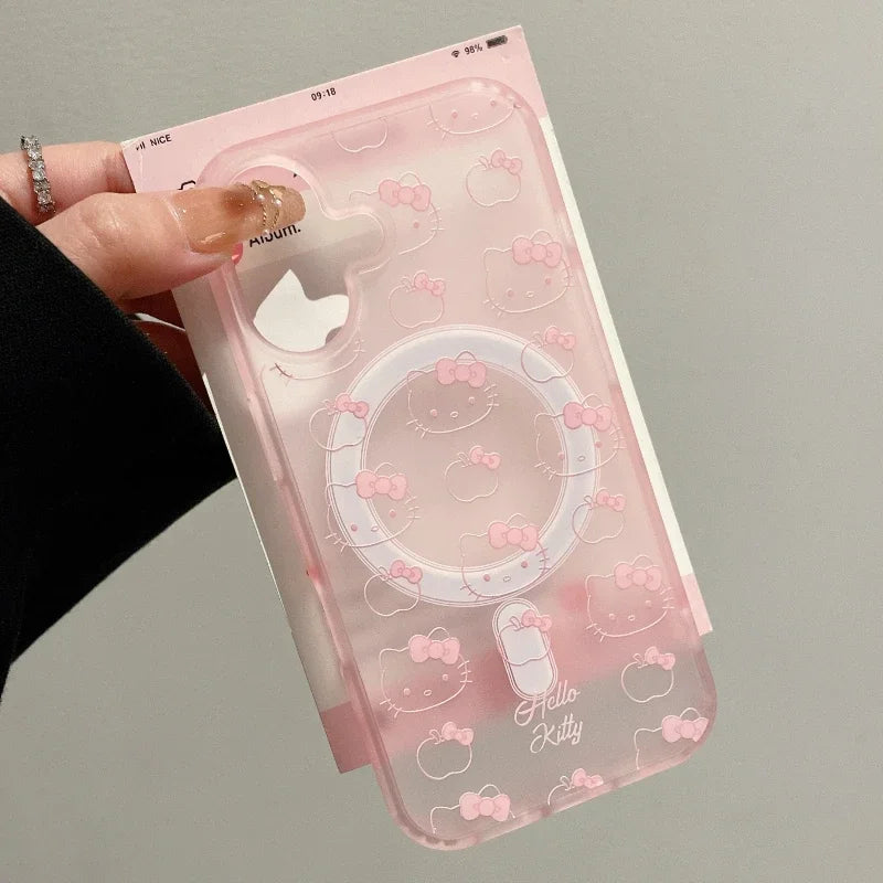 Cute Sanrio Hello Kitty Magnetic Magsafe Wireless Charge Phone Case For iPhone Mirror Grip Holder Cover