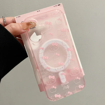 Cute Sanrio Hello Kitty Magnetic Magsafe Wireless Charge Phone Case For iPhone Mirror Grip Holder Cover