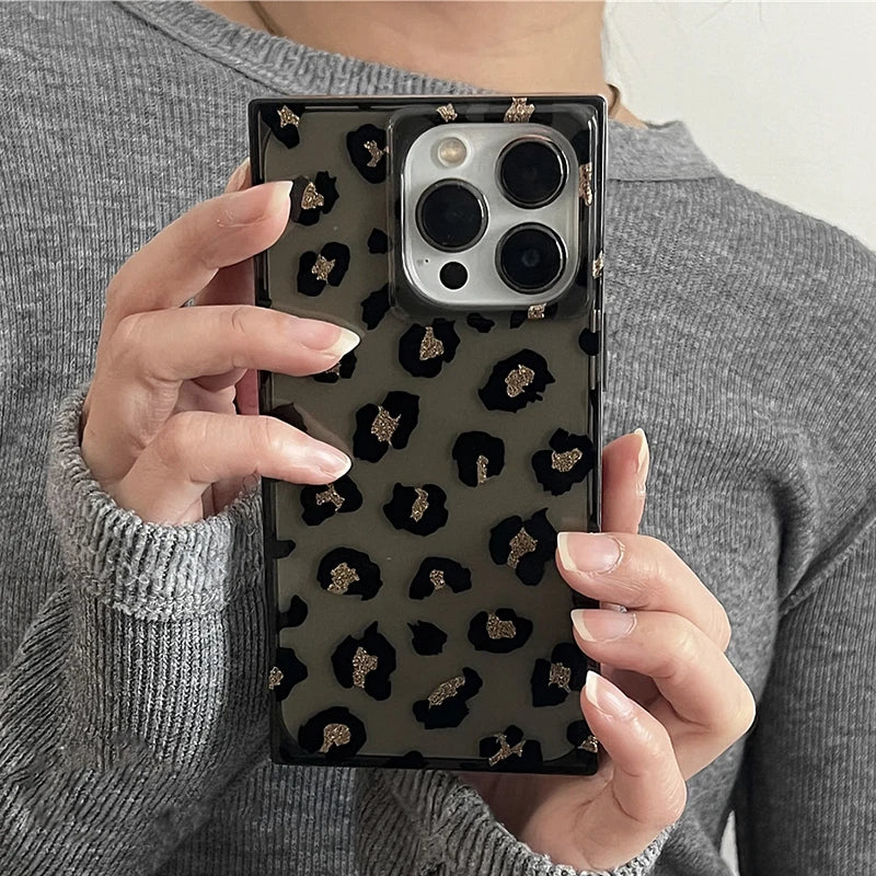 Fashion Black Glitter Leopard Pattern Phone Case