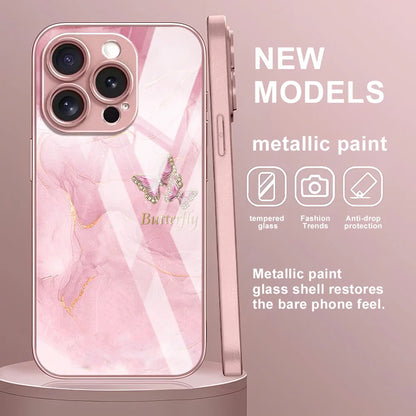 Marble Pattern Butterfly Phone Case For iPhone