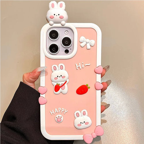 Cartoon Cute Pink Rabbit Soft Silicone Phone Case For iPhone