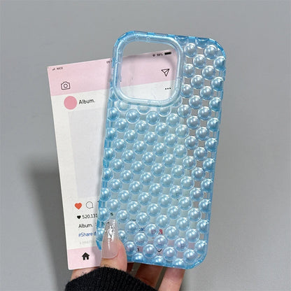 Fashion Macaron Color Hollow Out Pearl Beads Phone Case